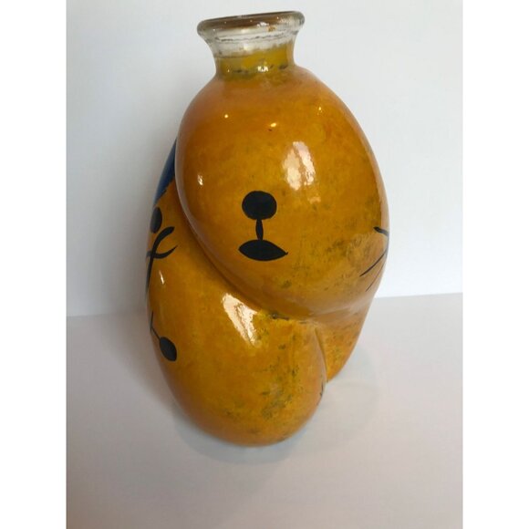 Vtg 1990's Large Hand Painted From The Inside Yellow Bulbous Vase Abstract - Picture 2 of 10